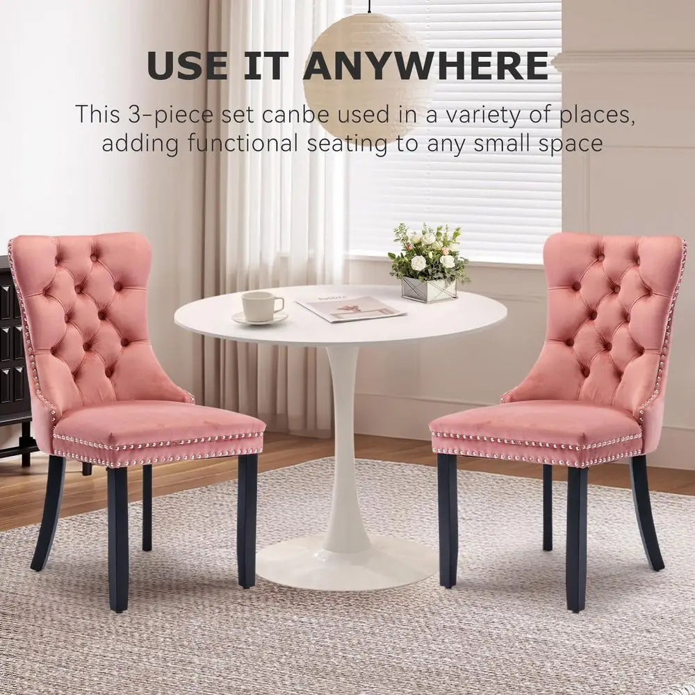 Dining Sets, 31.5 Round Dining Table Set with 2 Velvet Upholstered Dining Chairs,Wooden Legs Design for Kitchen Dining Room Apar