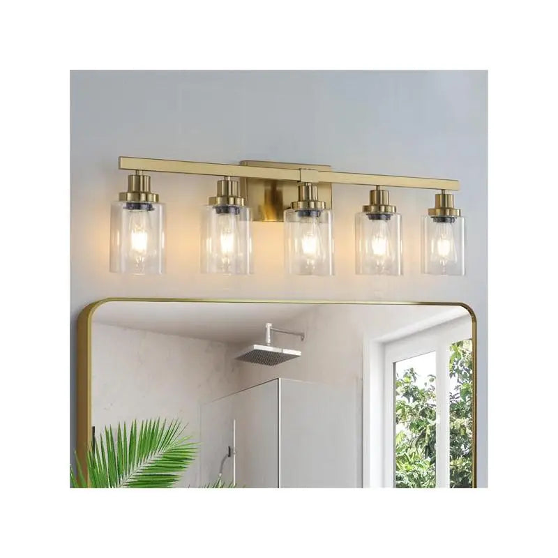 Modern 5-Light Vanity Light Fixture with Clear Glass Shades, Iron Metal Design for Bathroom Mirror and Dressing Table, Bulbs