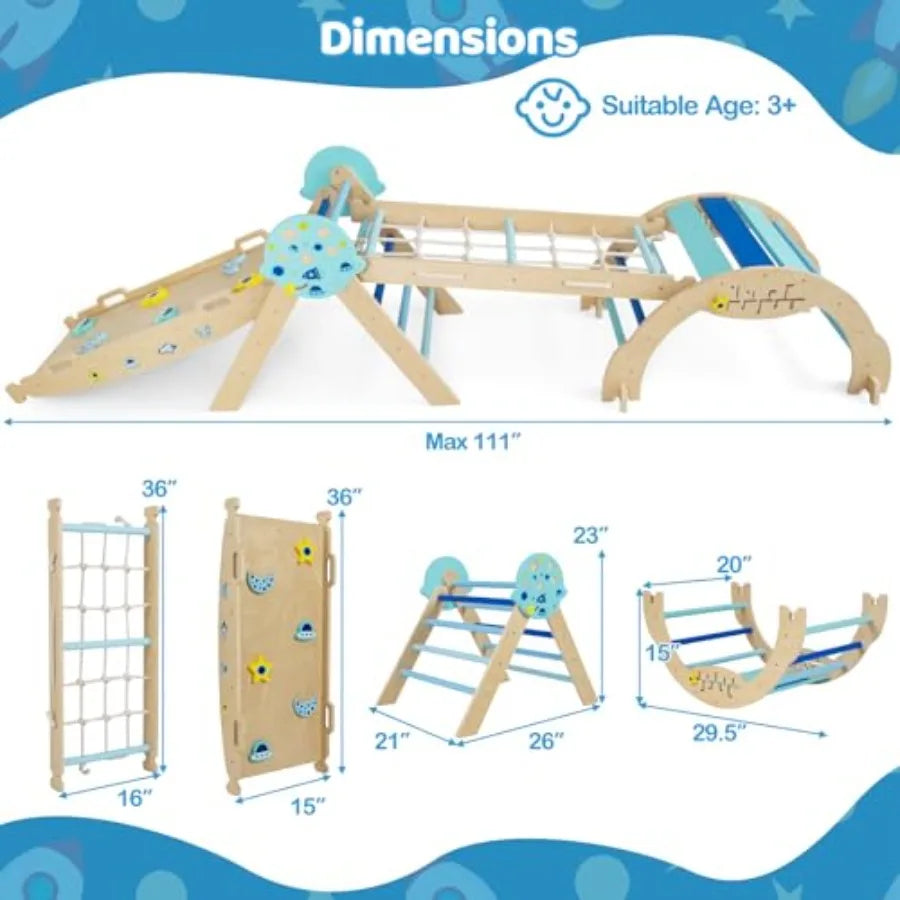 Pikler Triangle Set 9-in-1 Foldable Baby Climbing Toys Wood Montessori Climbing Set for Learning and Motor Skills Indoo