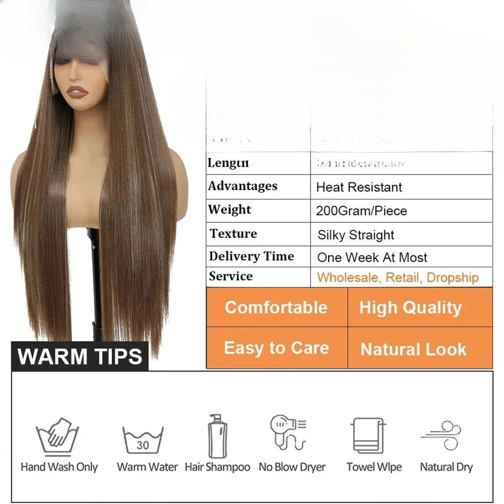 30Inch 13X4 Straight Lace Frontal Wigs Brown P12/24 Ombre Colored Pre-pluck Soft Natural High Temperature Cosplay Wigs