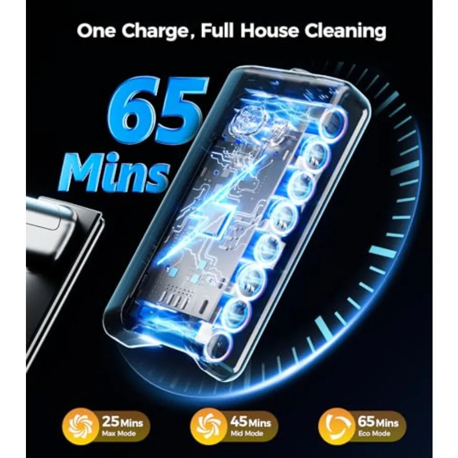 Cordless Vacuum Cleaner 550W 45KPA 65Mins for Home Stick Vacuum with Self-Standing Touch Screen Anti-Tangle Brush 8-in-1 Lightw