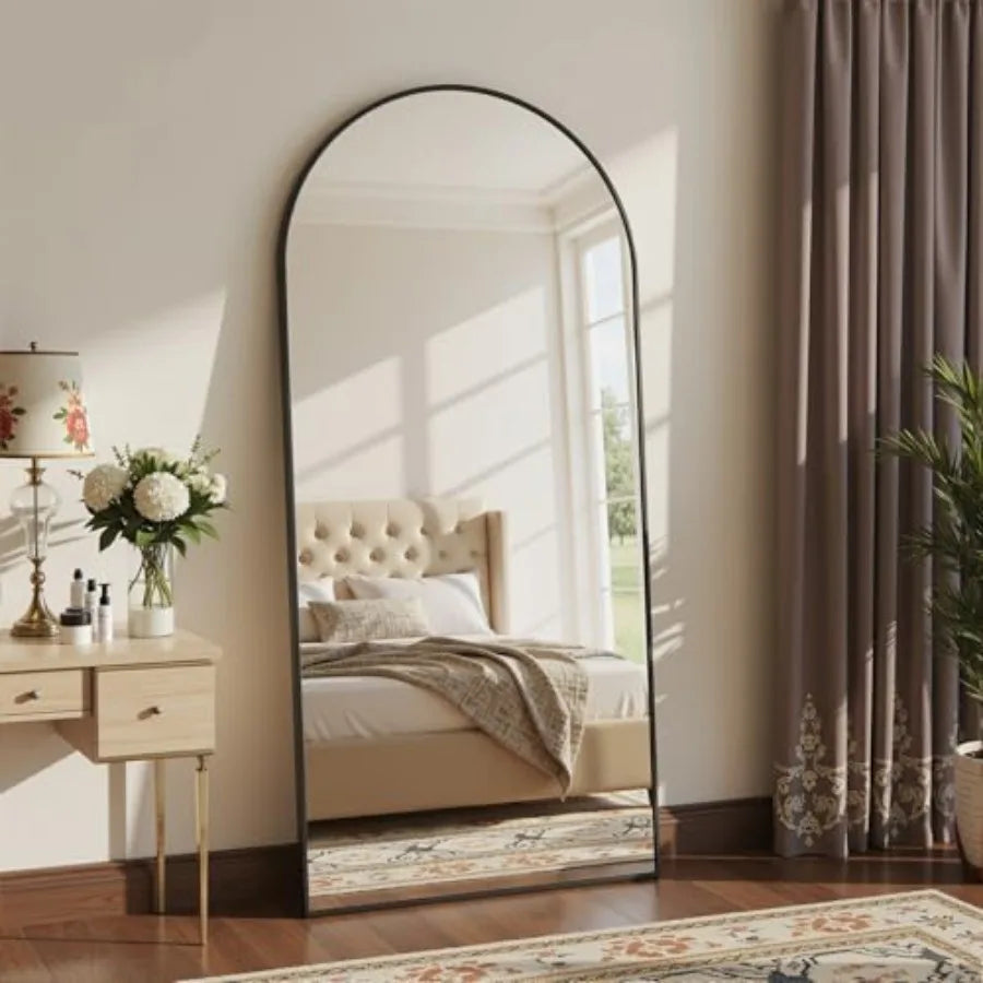 Full Length Mirror 71x27 Arched Floor Mirror Freestanding Black Full Body Mirror with Stand for Bedroom Living Room Cloakroom