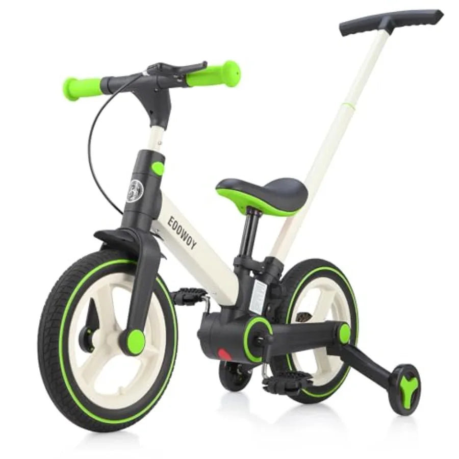 6 in 1 Foldable Balance Bike with Push Handle for 18-60 Months Training Wheels Pedals Blue Balance Bicycle for Boys and Girls w