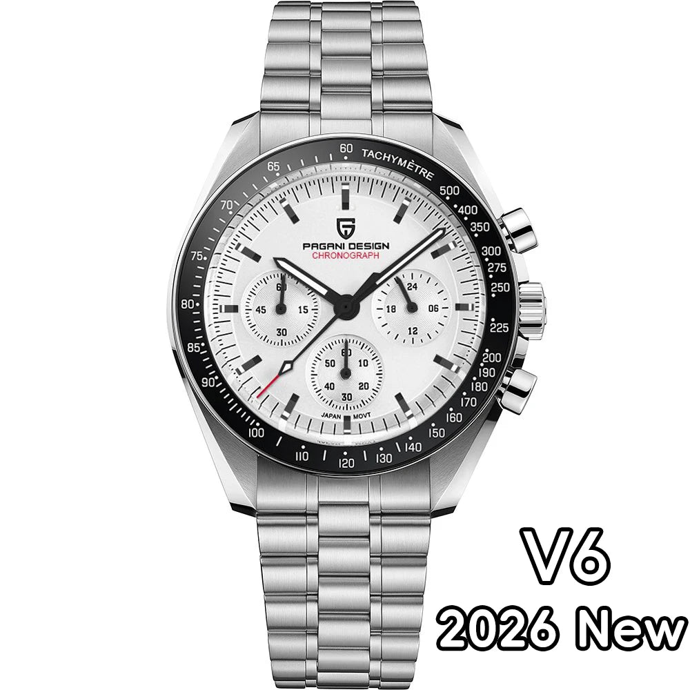 PAGANI DESIGN 2026 New Moon Men's Watches Luxury Quartz Watch For Men Sport Speed Chronograph AR Sapphire glass 100M Waterproof