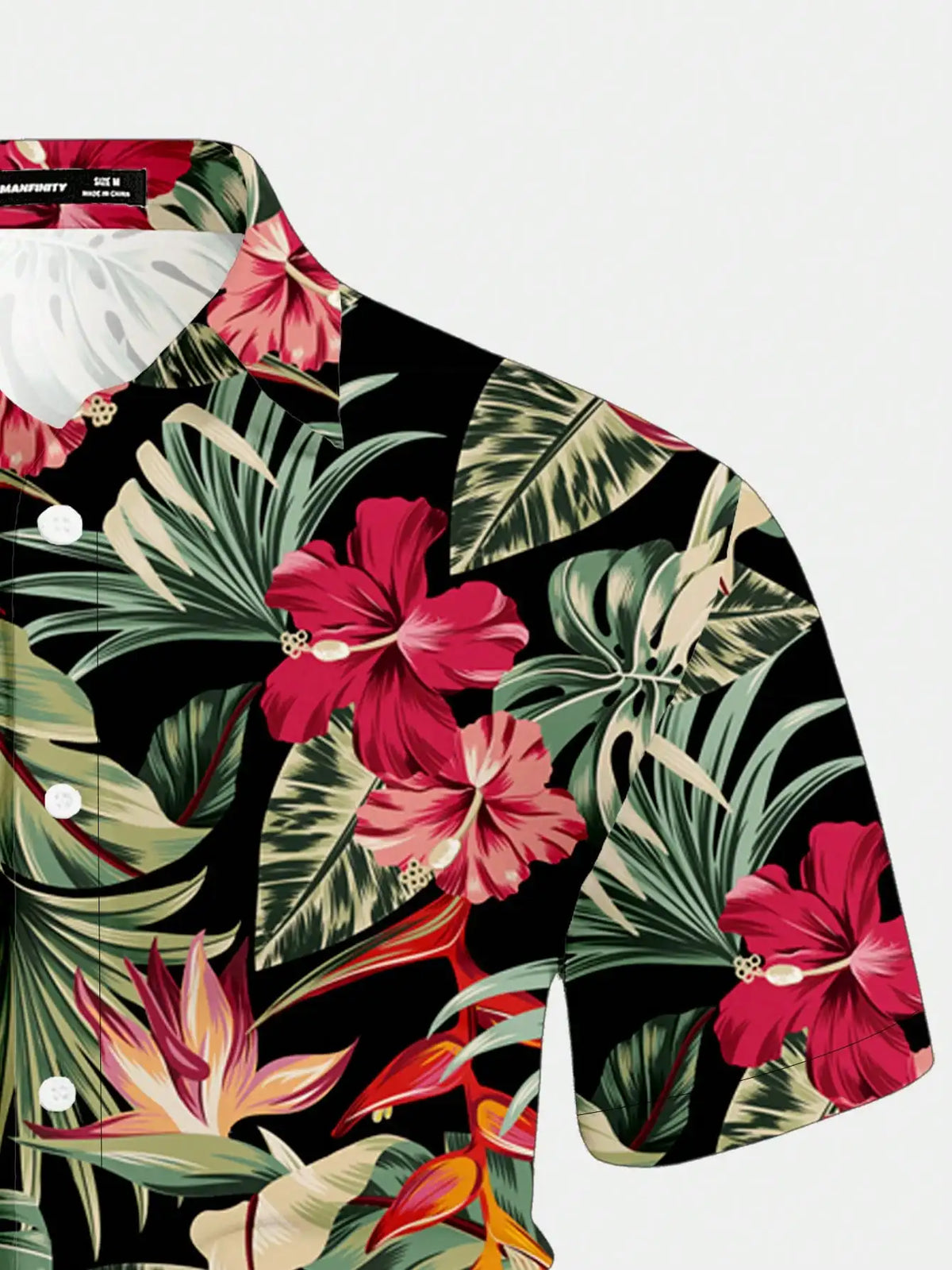 Men's Short Sleeve Collared Shirt with Tropical Floral Print, Casual Vacation Style