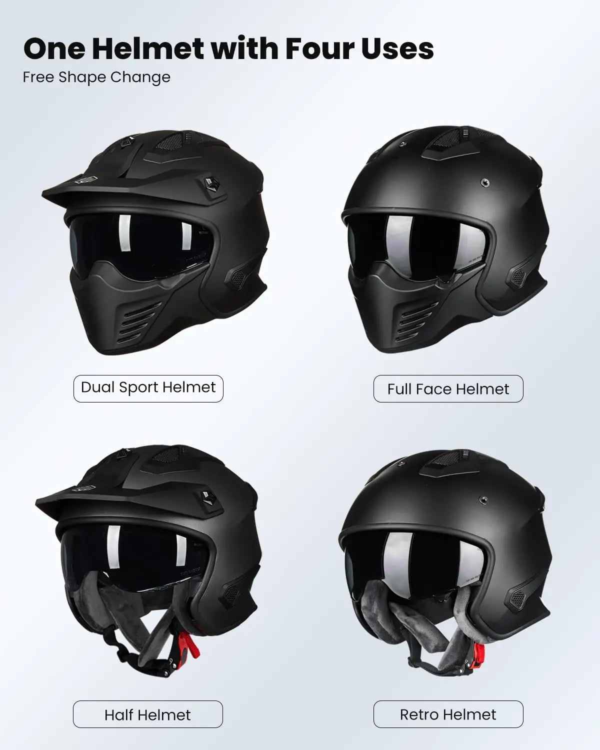 3/4 Open Face Helmet for Off-Road Bikes, Mopeds, ATVs, UTVs, Motocross, Cruisers, Scooters - DOT Approved, Matte Black, Large