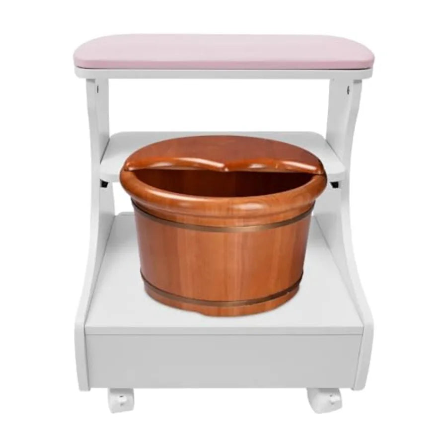 Portable Wheeled Foot Bath Stool for Spas Salons Nail Care Massage Professional Foot Care Bath Cart Durable Plastic with Soft C