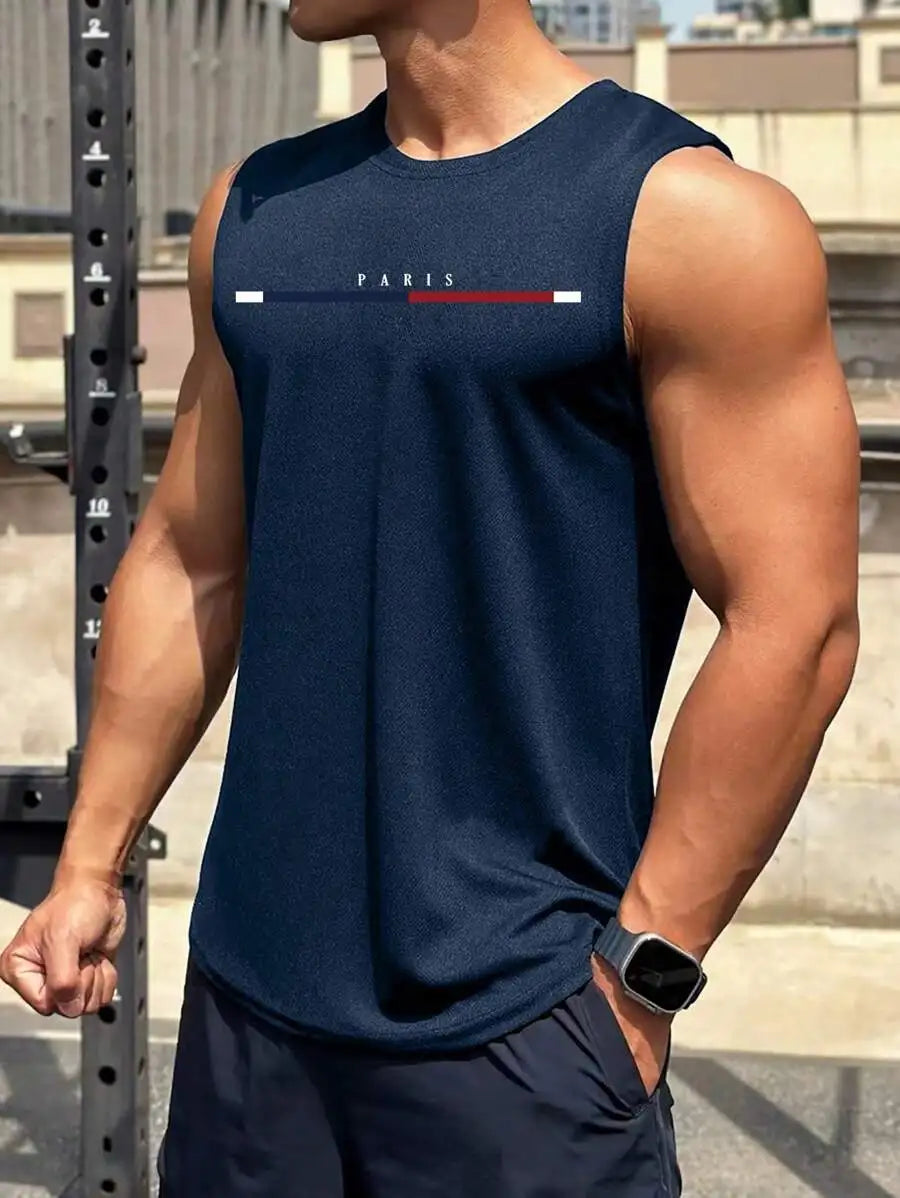 Men's Black Sleeveless Tank Top with Minimalist Color Bar Graphic