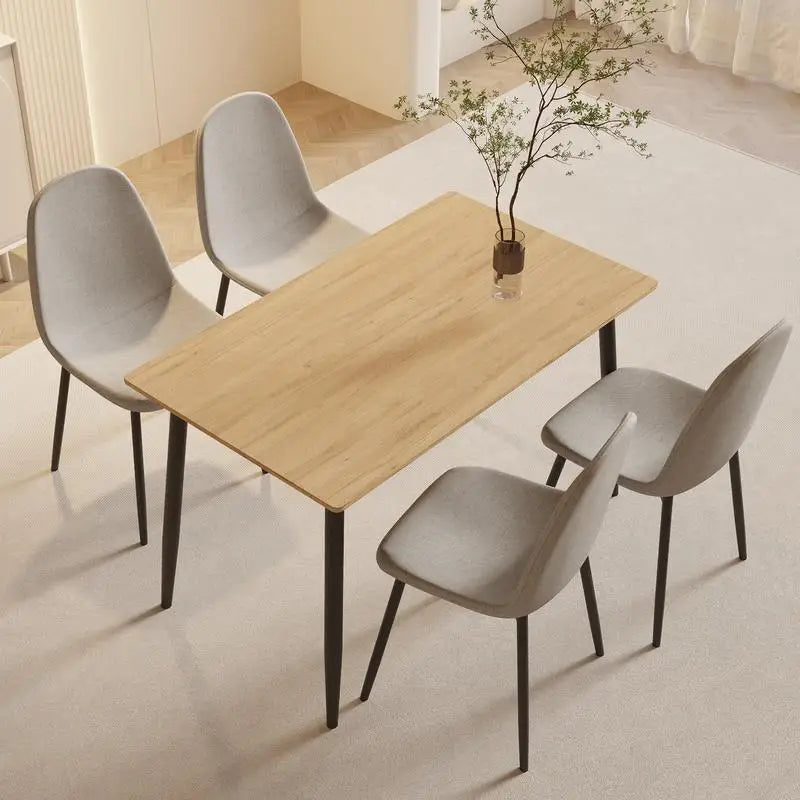 Modern Minimalist Wood Grain Dining Table and Chair Set, 4-Piece Kitchen Table Set, Sturdy & Durable Design, Easy Assembly,