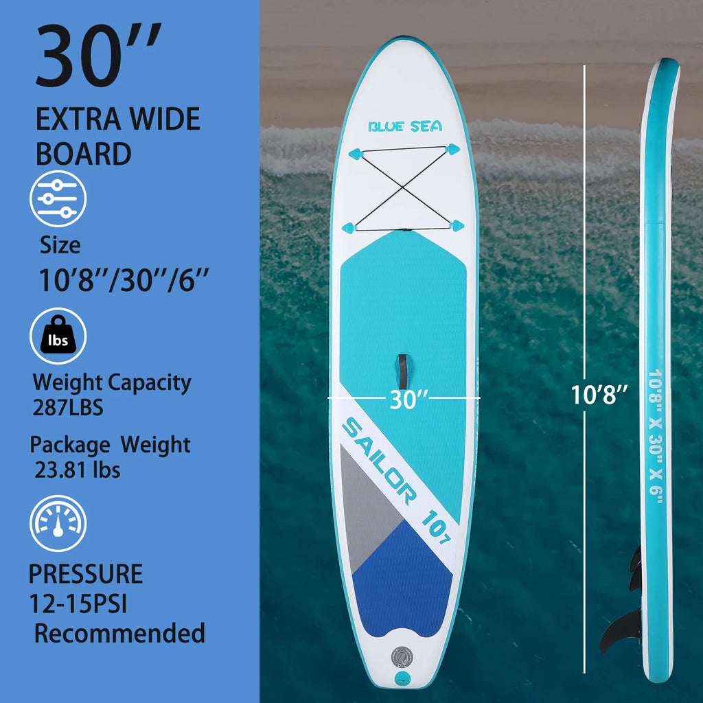 Waterproof Inflatable Paddle Board 6''Thick Stand Up for Adults Water Sport Surf Set with Adjustable Paddle Pump