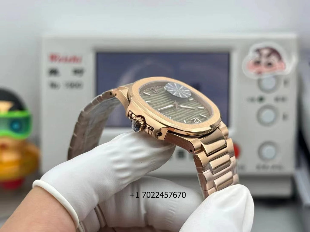 Elegant 35mm Ladies' Luxurious Rose Gold Green Dial 7118 Banquet Business Date Display Automatic Mechanical Watch