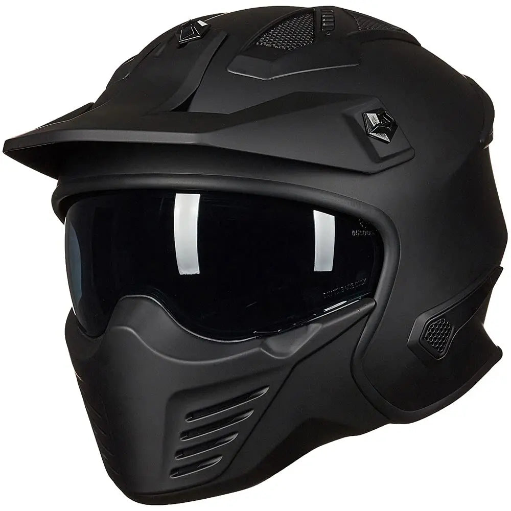 3/4 Open Face Helmet for Off-Road Bikes, Mopeds, ATVs, UTVs, Motocross, Cruisers, Scooters - DOT Approved, Matte Black, Large