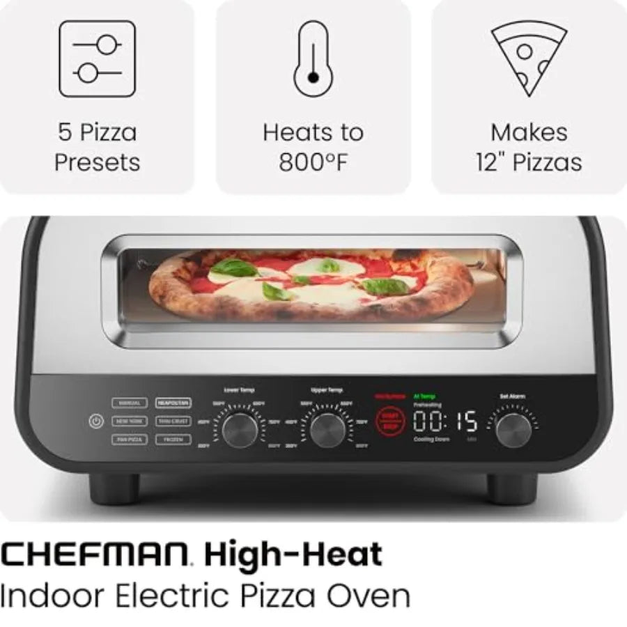 Indoor Pizza Oven - Makes 12 Inch Pizzas in Minutes Heats up to 800F - Countertop Electric Pizza Maker with 5 Touchscreen Prese