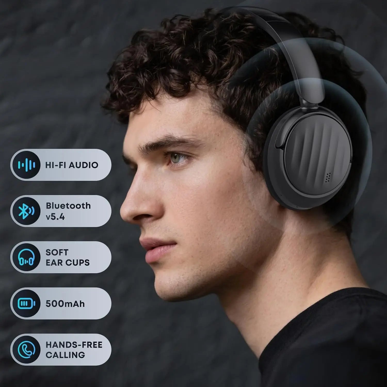 Active Noise Cancelling Wireless Over-Ear Bluetooth Headphones for Sports and Travel
