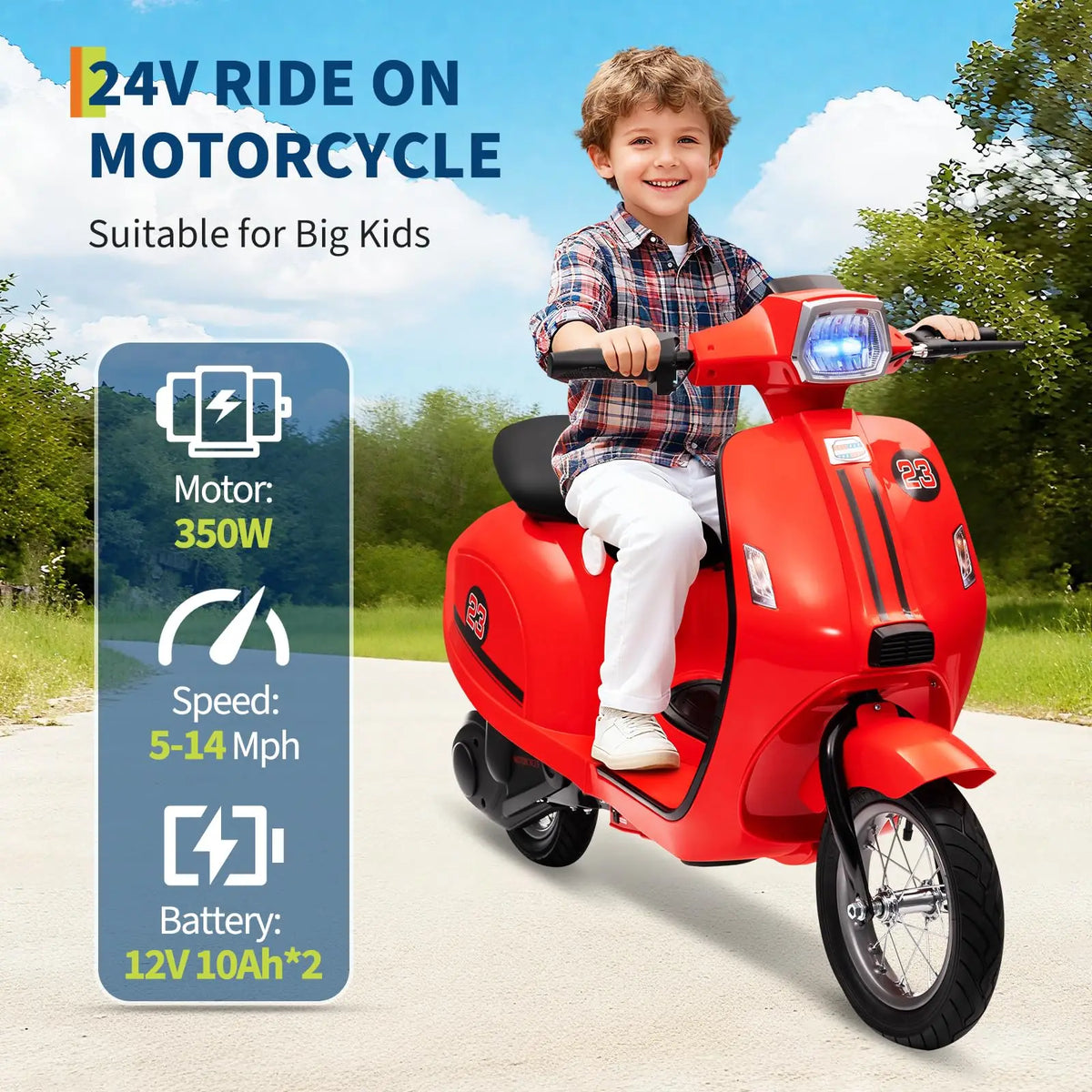 24V 350W Kids Electric Motorcycle, Dual Driving Modes Ride On Motorbike Toy With Twist Throttle & Rear Brake For Ages 8-14