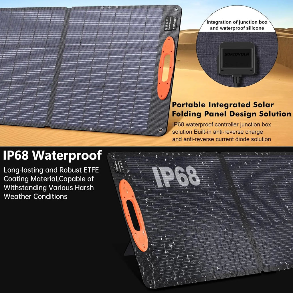 220W Portable Solar Panel, IP68 Waterproof Foldable for Power Stations, 25% High Efficiency Outdoor Camping RV Trip