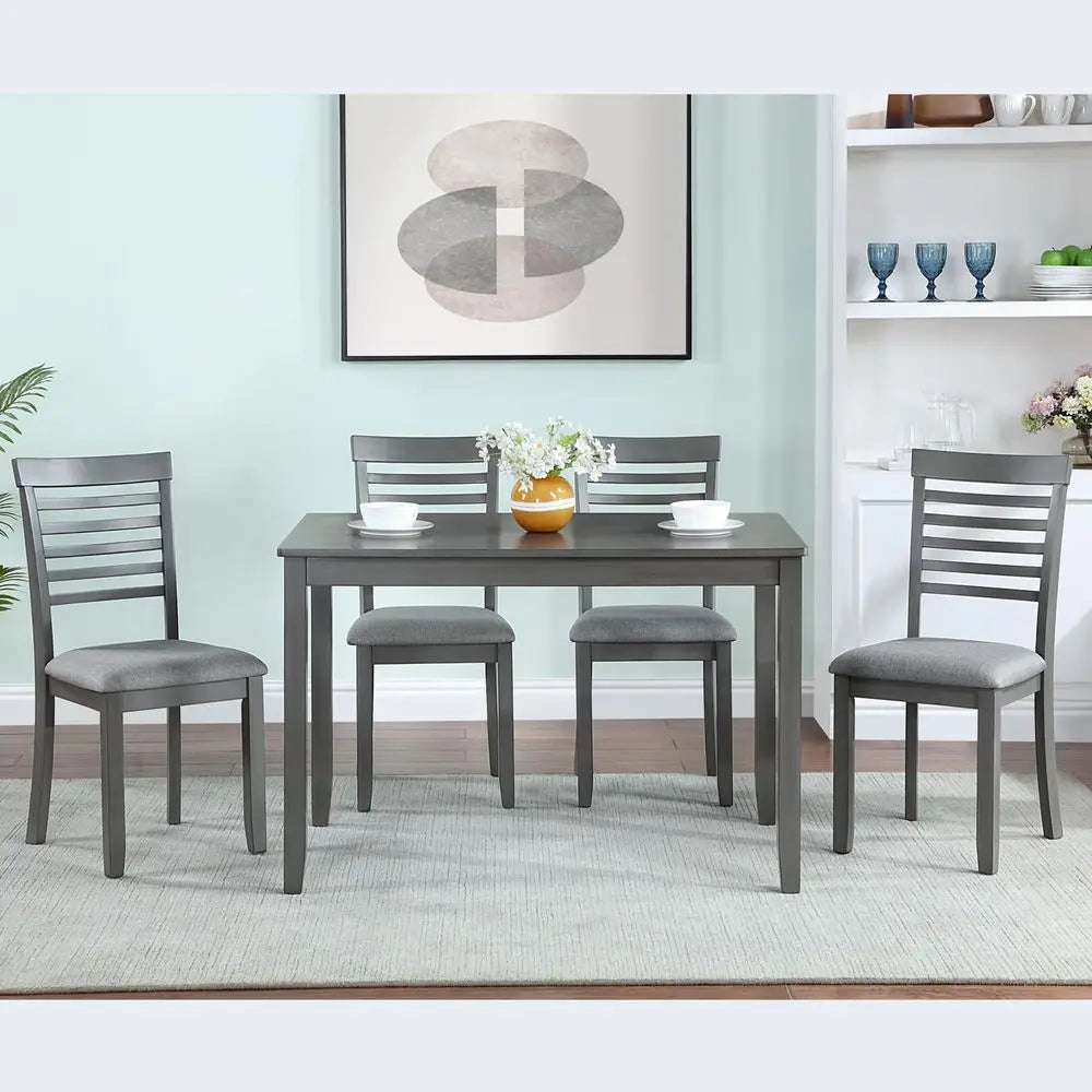 Style 5 Piece Dining Table Set, Rectangular Kitchen Table with 4 Upholstered Chairs, Rustic 5 Piece Dining Table Set for Living