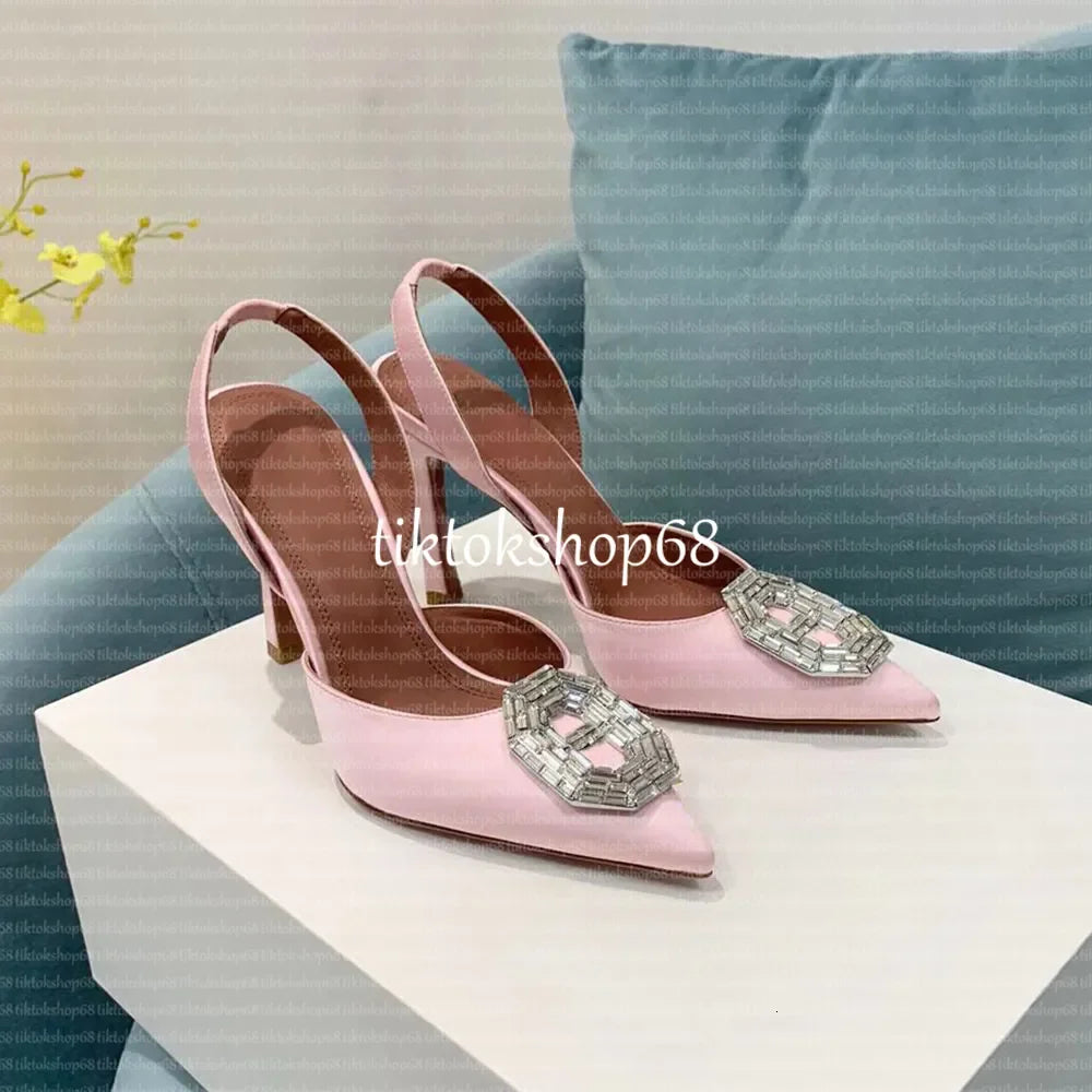 Amina muadii heels designer sandals womens wedding dress shoes satin pointed slingbacks bowtie pumps crystal sunflower flower hi