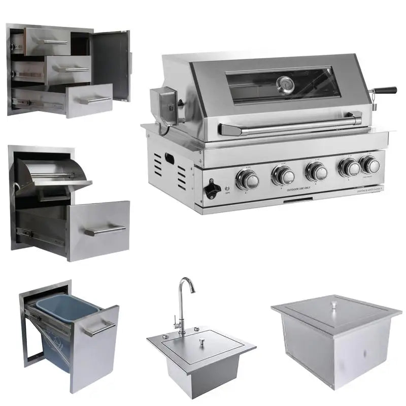 32" LPG Gas Grill 60000 BTU, 4 Burner Grill with Infrared Rear Burner, Stainless Steel Sink & Ice Bin Combo, Outdoor Kitchen