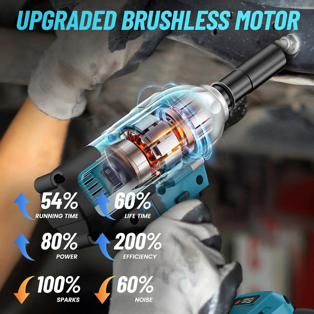 Seesii WH710 Brushless Electric Impact Wrench Cordless 1/2" for Car Home 800N.m 3300RPM High Torque Gun 6 Sockets Repair Tool
