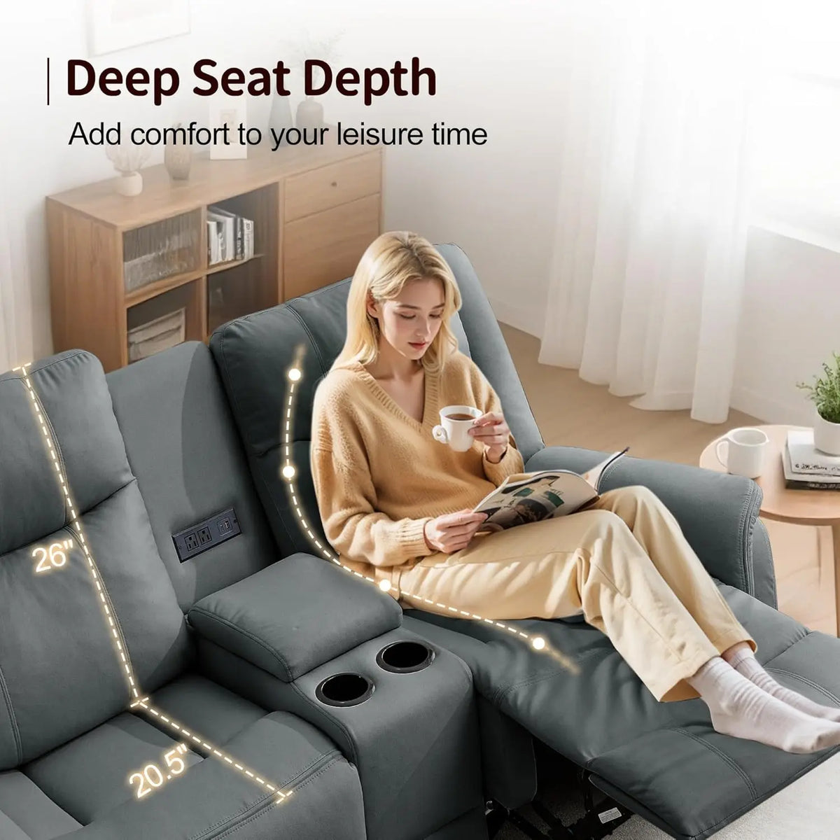 Reclining Loveseat With Console USB Port Outlets Cup Holders 2-Seater Living Room, Customized