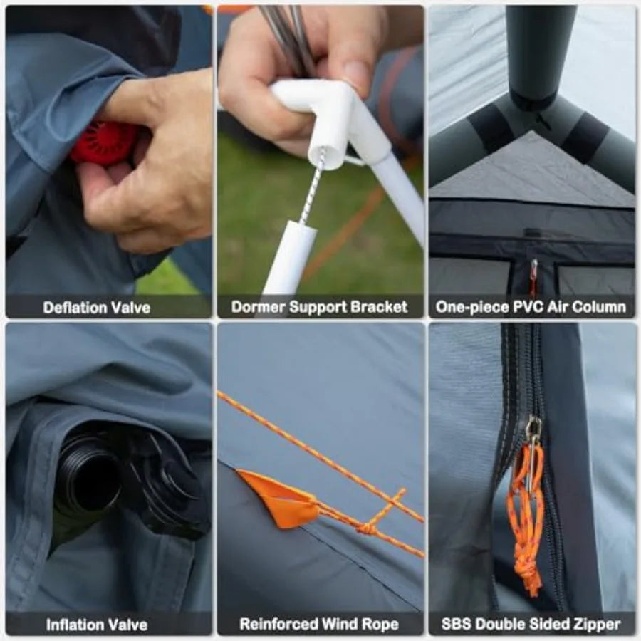 Inflatable Tents for Camping - Easy Blow Up Glamping Tent with Hand Pump Waterproof PVC Air Inflatable Tent House for Family We