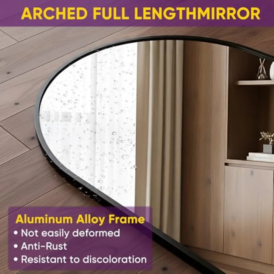 Full Length Mirror 71x27 Arched Floor Mirror Freestanding Black Full Body Mirror with Stand for Bedroom Living Room Cloakroom