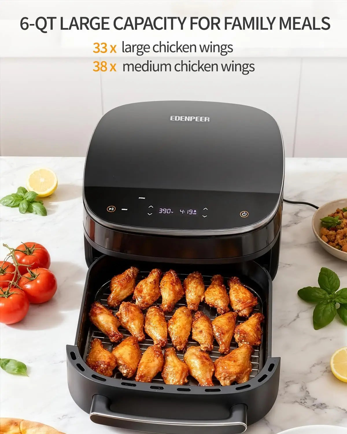 Large Air Fryer with Digital Controls, Dual Heating Tech, View Window & Light - Cooks Pizza, Steaks Fast