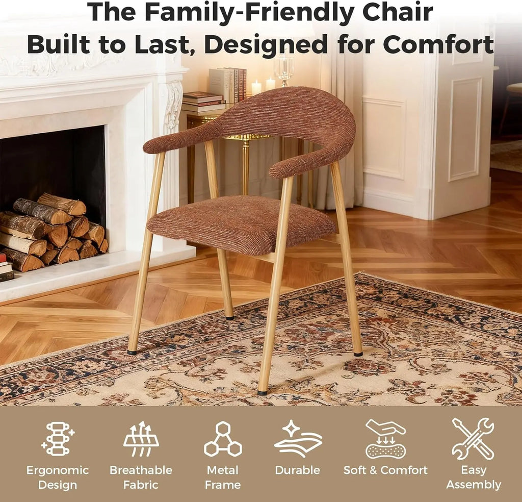 Dining Chairs Set of 2, Modern Linen Fabric Upholstered Kitchen Side Chairs, Orange