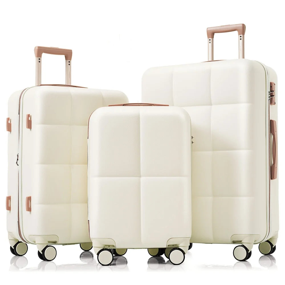 3 Piece Airline Certified Carry-on Luggage Set Cup Holder ABS Hard Shell Spinner Wheels Black Travel Suitcase
