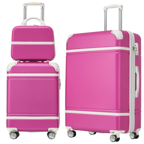 Lightweight Brown Hardshell 3PCS Luggage Set with Cosmetic Bag TSA Approved Lock Spinner Wheels 20"+24" for Trip