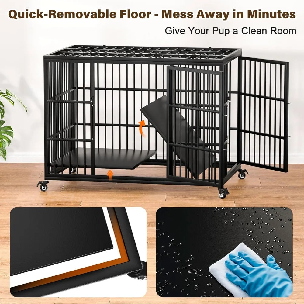 Heavy Duty XL Large Dog Crate for Large Dogs - Escape-Proof Steel Kennel with Self-Locking Latch, Suitable for Indoor Use