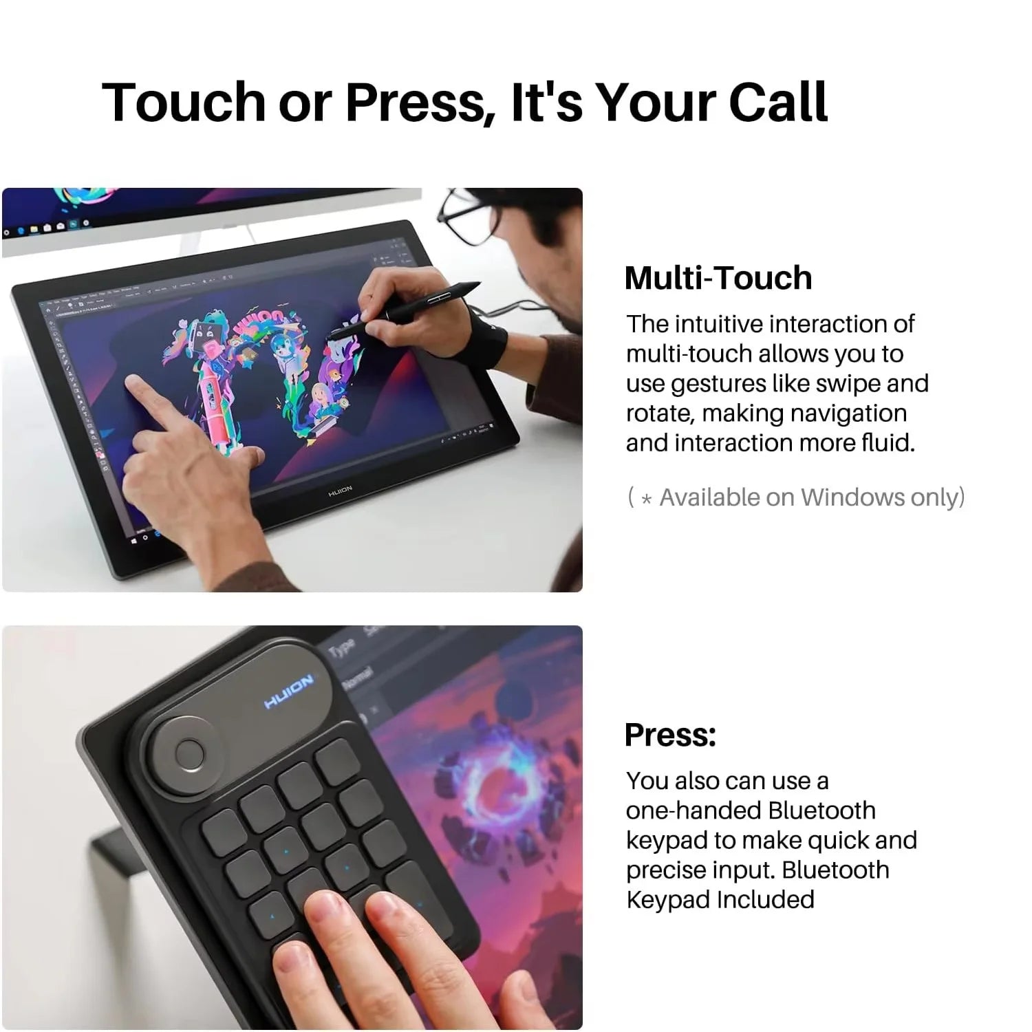 Huion Tablet Kamvas Pro 19 Graphics Tablet 18.4" Monitor 4K UHD Full Touchscreen Drawing Display 16K Levels Pressure Dual Pen