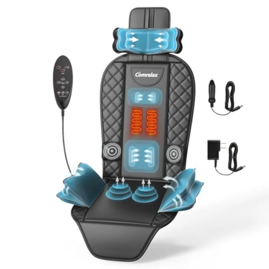 Back Massager with Heat Traction Vibration Seat Massager Pad for Pain Relief Deep Tissue Lumbar Traction PU Leather Foldable fo