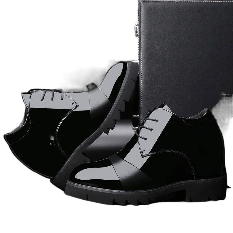 2026 New Men's 12cm Hidden Heel Dress Shoes Patent Leather Business Formal Shoes 10cm Thick Sole Wedding Shoes