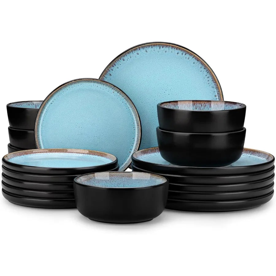 Plates and Bowls Sets 18 Pieces Stoneware Dinnerware Sets for 6 Kitchen Dish Set Mircowave and Dishwasher Safe Dinner Set Ceram
