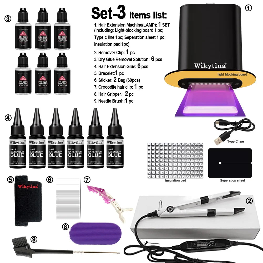UV Hair Extension glue kit V Light Technology Hair Extension Tools KIT  SET Wig Human Hair Piece salon Fast Grafting connnect