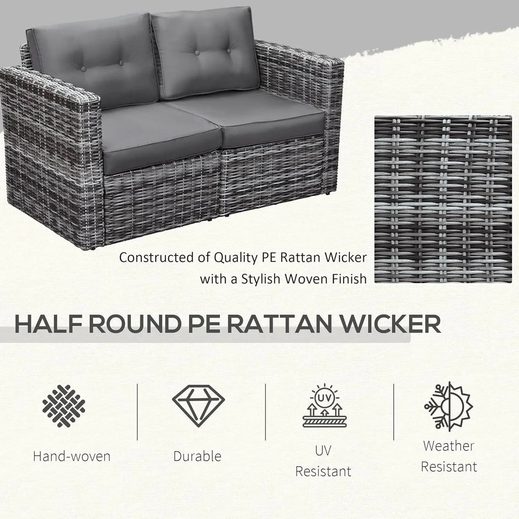 2 Piece Patio Corner Sofa Set Outdoor PE Rattan Curved Armrest Padded Cushion Balcony Garden Lawn Gray, Customized