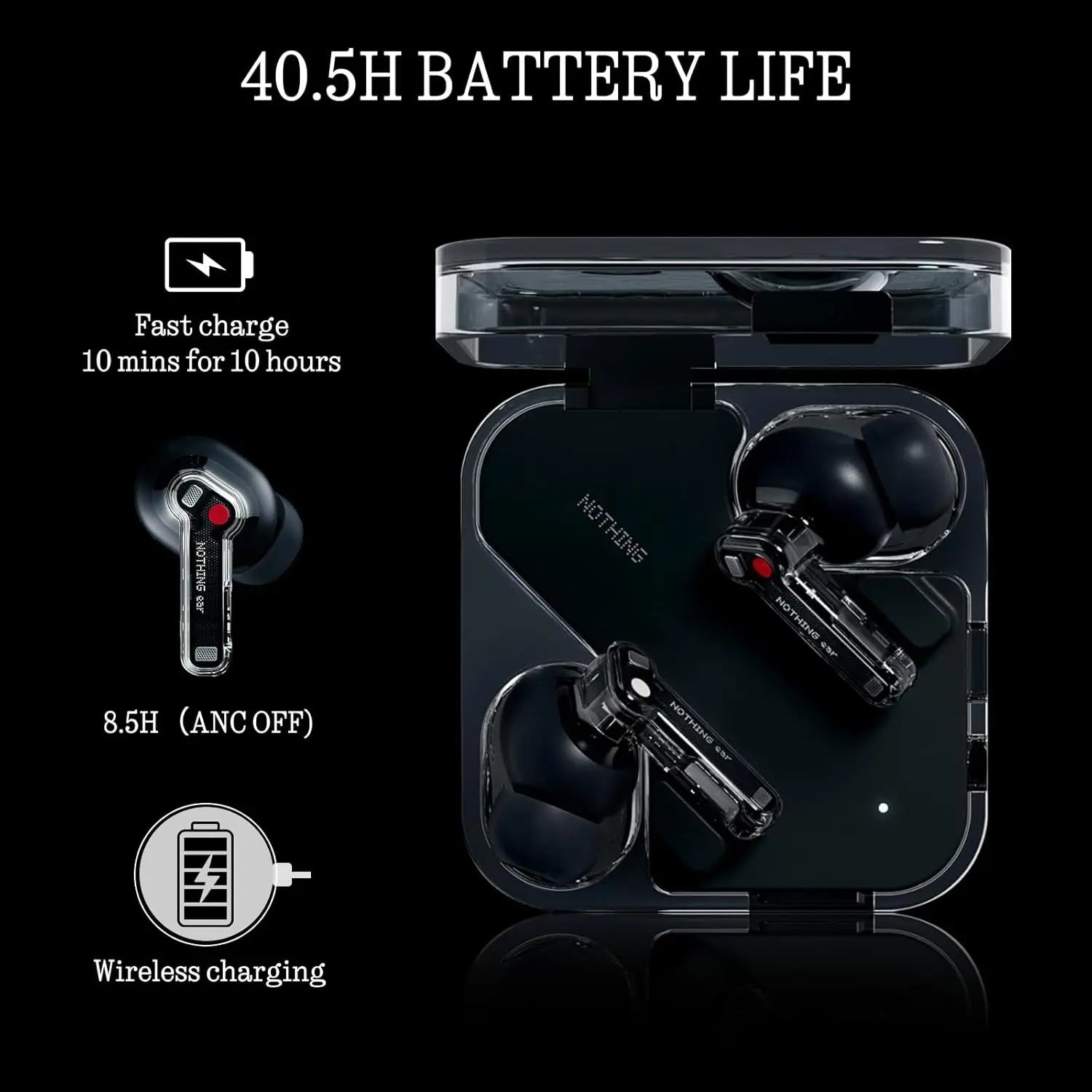 Wireless Earbuds with 45dB ANC, 11mm Deep Bass, Hi-Res Audio, 40.5H Playtime & Fast Charging Case