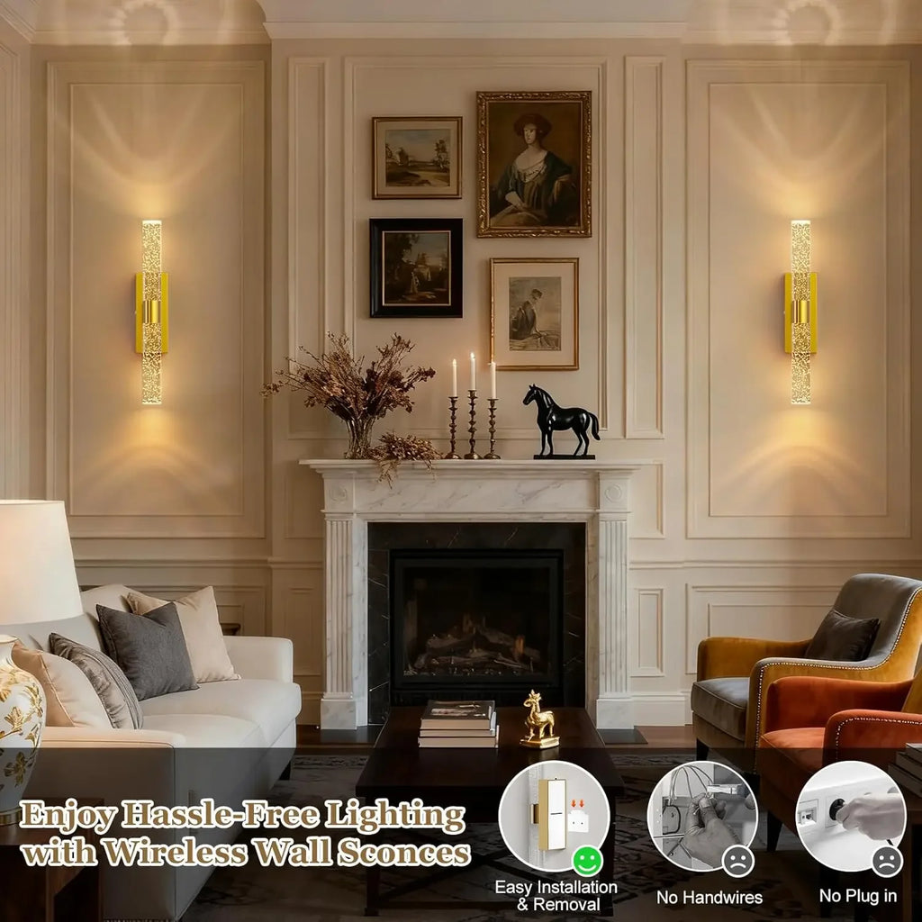 20000mAh Battery Operated Wall Sconces: 17 Inch Rechargeable Wall Lights Set of 2 with Arylic Shade - 3000K-6000K Dimmable Wirel