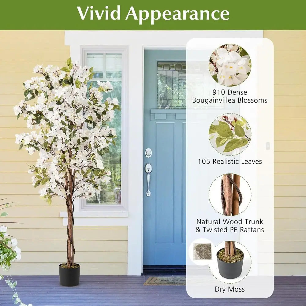 Artificial Tall Floor Tree with 910 Flowers and 105 Leaves, Real Wood Trunk, Suitable for Indoor Living Room and Bedroom Decor,