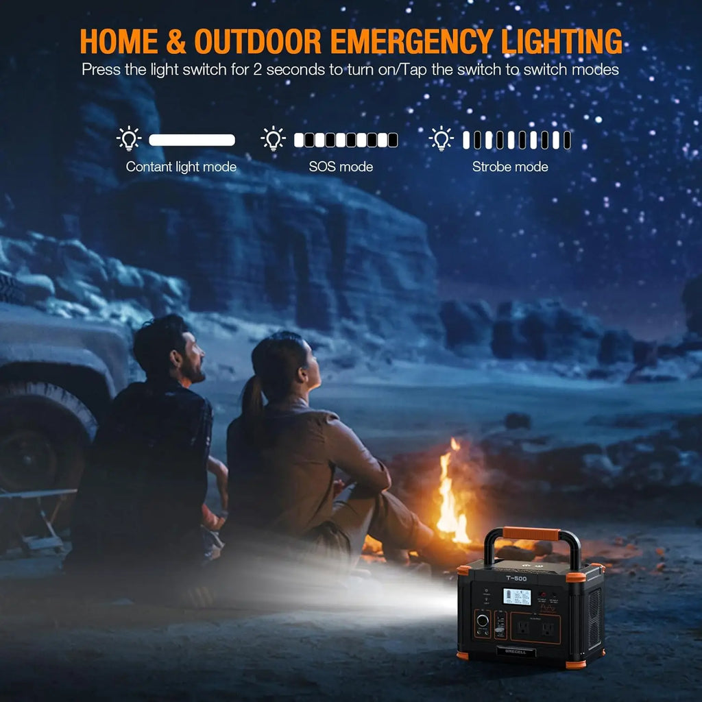 Portable Power Station 500W(Peak 1000W), 519Wh Outdoor Solar Generator Backup Battery Pack with 2 110V AC Outlets, 500W 10-Port