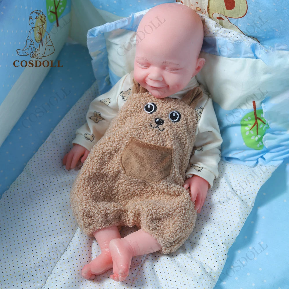 18" Giant Soft Silicone Baby Doll for Boys-Sleeping Smiling Face, Weighted 2.9kg Realistic Cuddle Buddy-Toddler Sensory Toy Gift