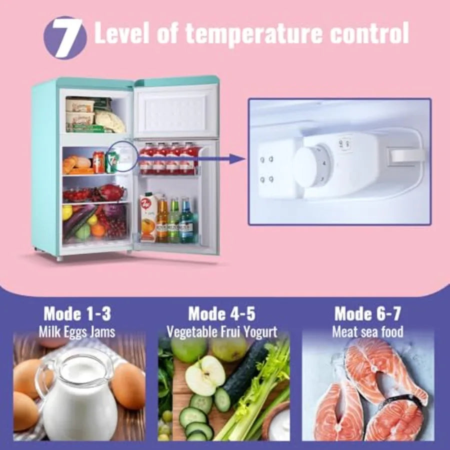 Dual Door Refrigerator with Removable Glass Shelves and LED Light Full Size for Home Kitchen Blue