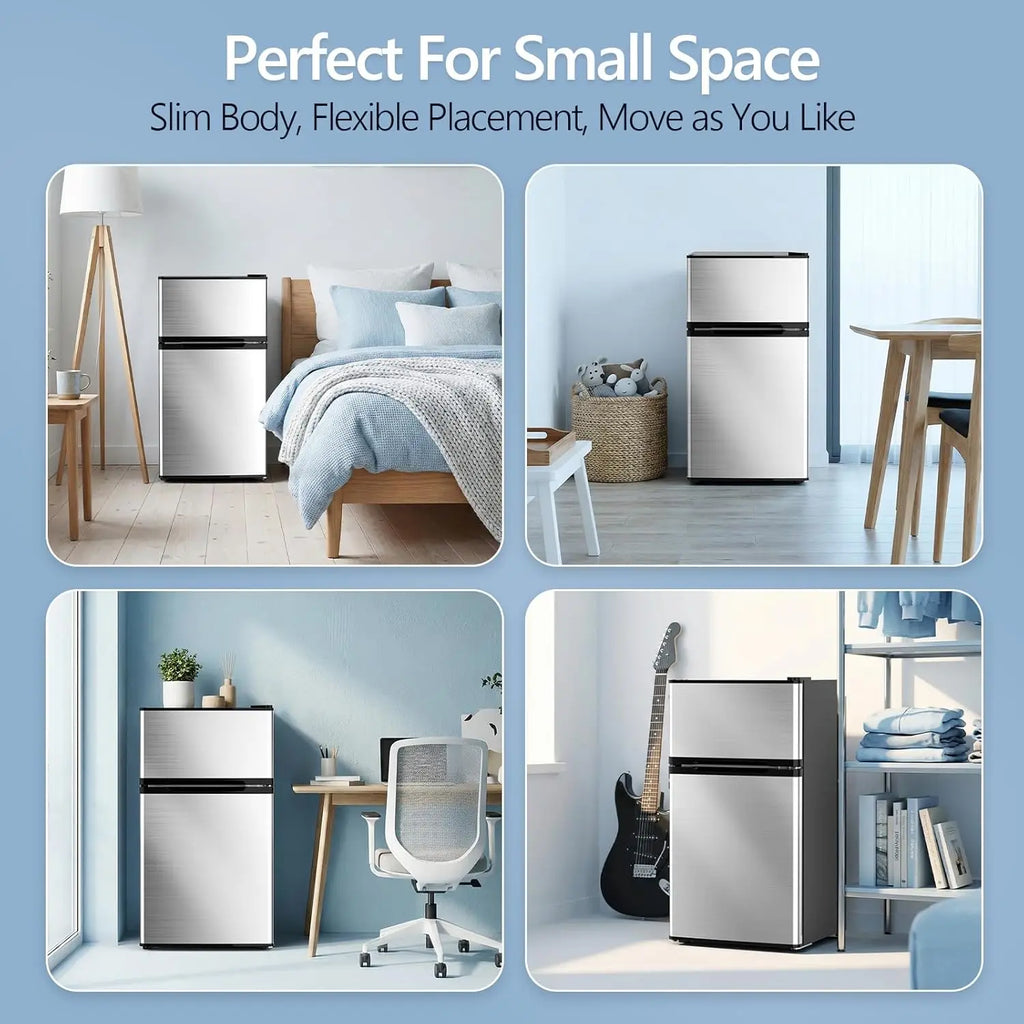 2.5 Cu.Ft Mini Fridge with Freezer, Double-Door Compact Refrigerator for Apartment/Dorm/Office, Silver