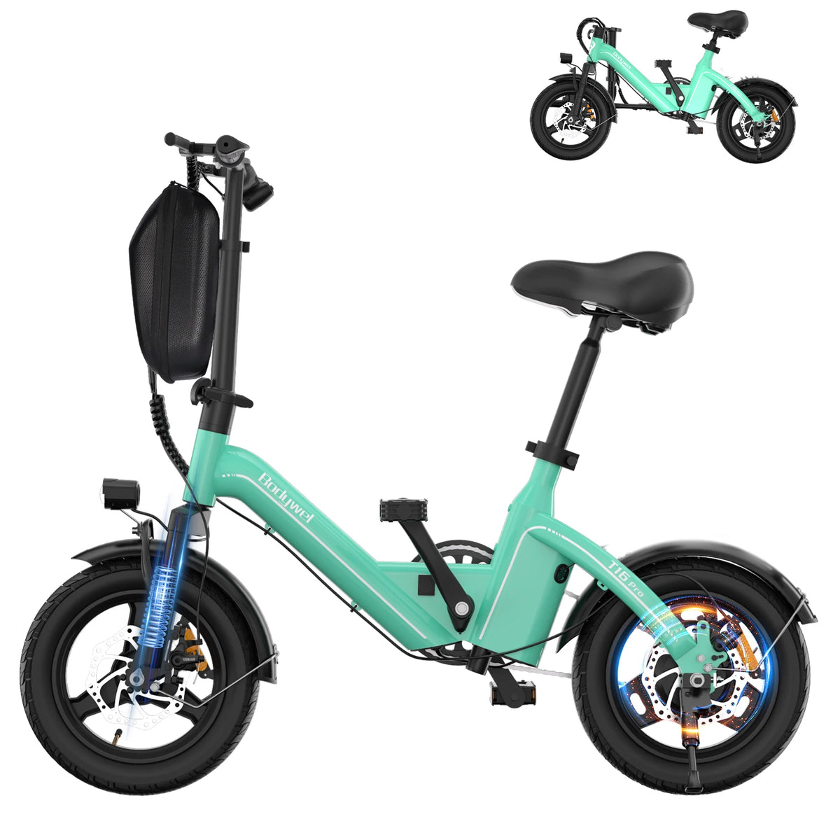 Bodywel T16Pro 14" Folding Electric Bike for Adults, 36V 10.4Ah Removable Battery, UL Commuter EBike with Dual Disc Brakes