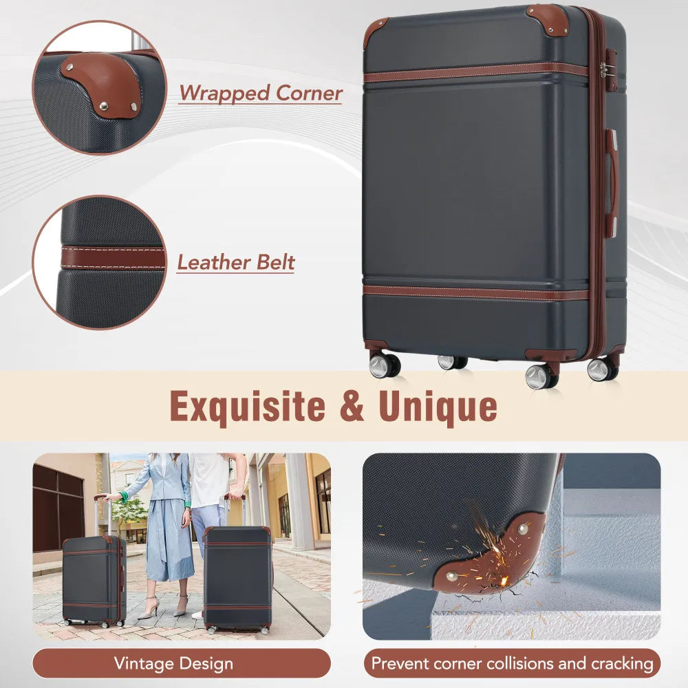 Lightweight Brown Hardshell 3PCS Luggage Set with Cosmetic Bag TSA Approved Lock Spinner Wheels 20"+24" for Trip