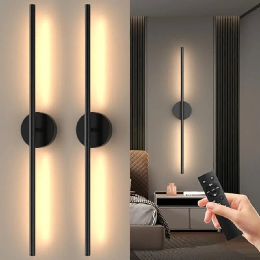 Battery Operated Wall Sconces Set of Two Rechargeable Wall Lights with Remote Control Dimmable 3000K-6000K LED Wall Lamp 360°Ro