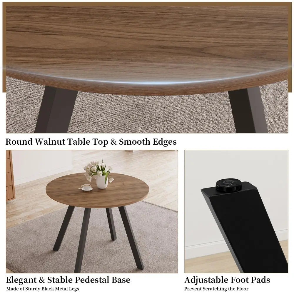 Dining Table and Chairs for 2, Mid Century Modern Round Table Set, Space Saving for Apartment Kitchen Dining Room Walnut Table2