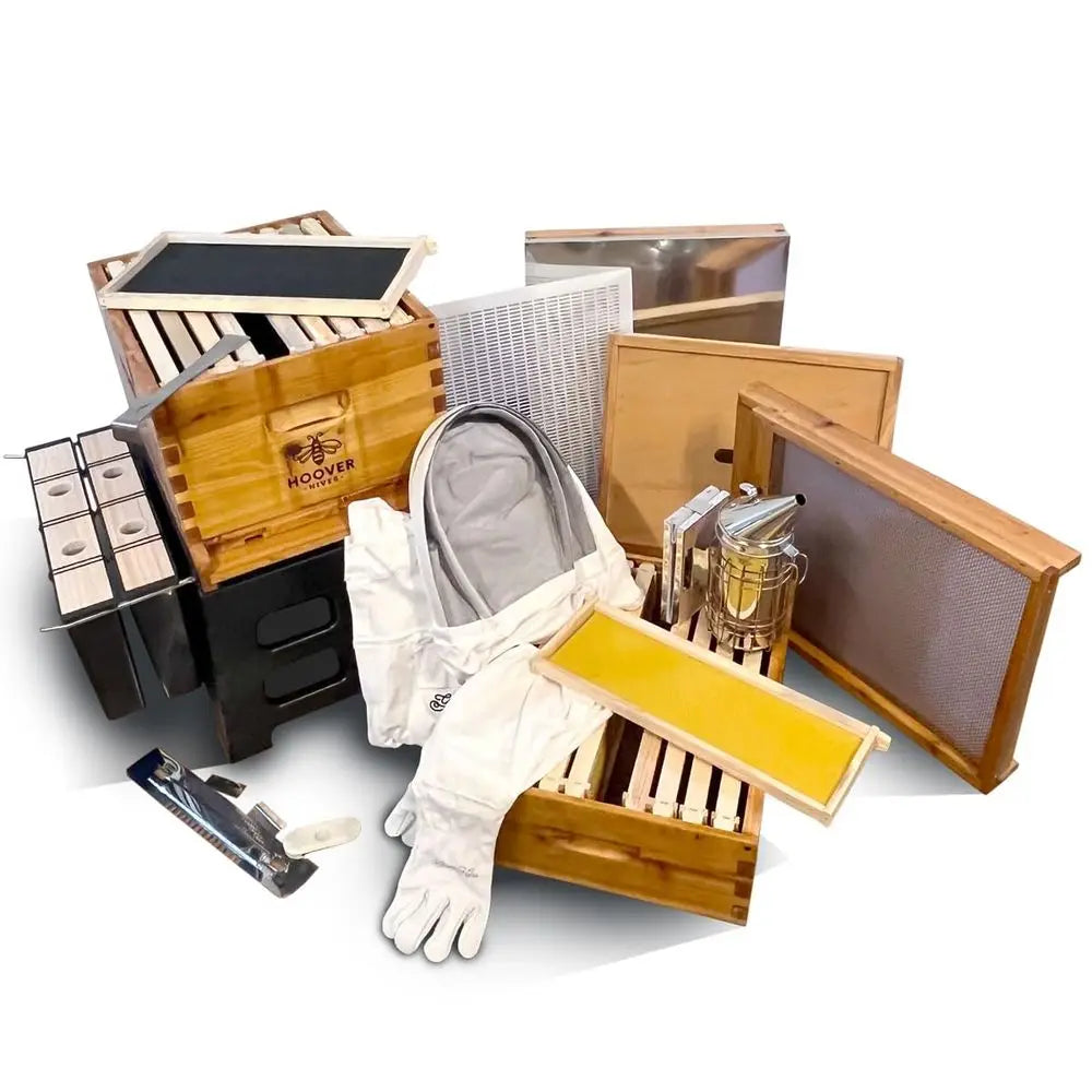 10-Frame Beekeeping Kit with Wax-Coated Hives, Tools, Feeders, Stand, and Screened Board